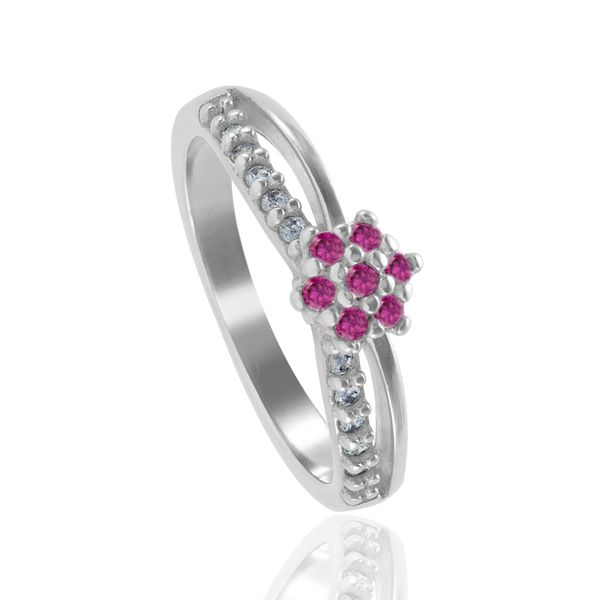 Anel Flor de Zircônia com Aro Duplo em Prata 925