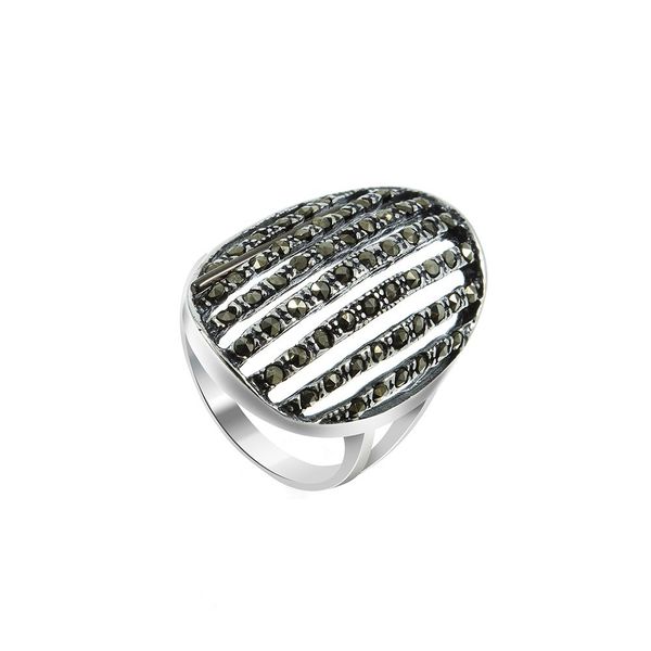 Anel Oval Aros Vazados de Marcassita em Prata 925