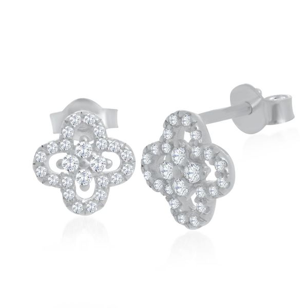 Brinco Flor com Pedras Zircônias em Prata 925