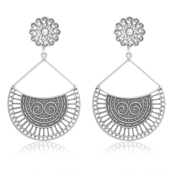 Brinco Estilo Indiano Flor com Detalhes Vazados em Prata 925