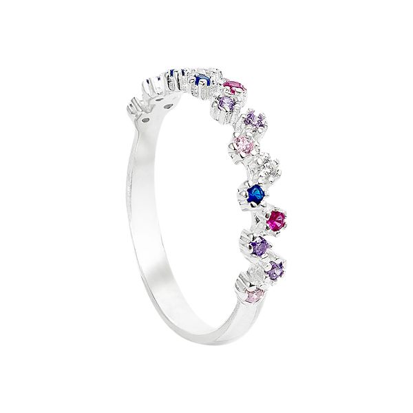 Anel Flores Zig Zag com Zircônias Coloridas Prata 925