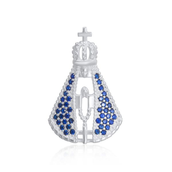 Pingente Nossa Senhora Aparecida Grande Pedras Zircônias em Prata 925