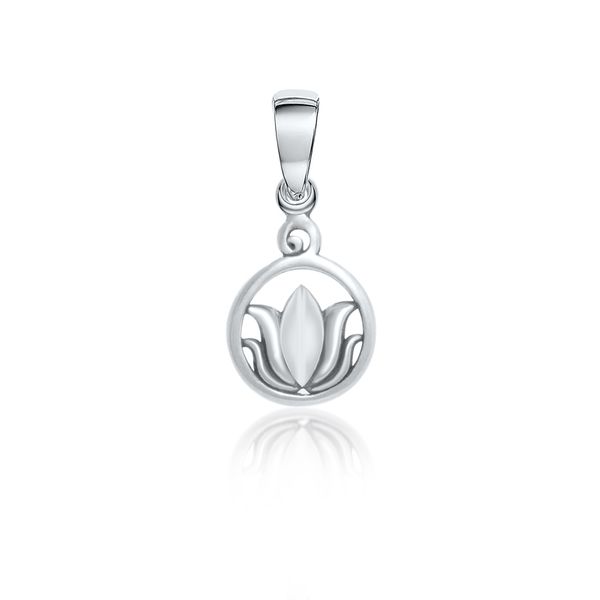 Pingente Oval Flor de Lotus Vazado em Prata 925