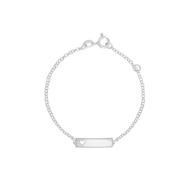 Pulseira Infantil Plaquinha Coração Vazado Nome Personalizado Elo Português em Prata 925