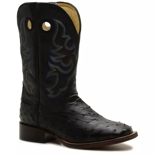 Bota Texana Exótica Masculina Couro Avestruz Preto e Floater Preto - Tatu Virado 