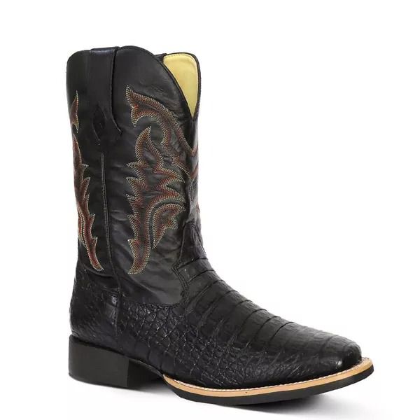Bota Texana Exótica Masculina Couro Jacaré Preto e Dallas Preto - Tatu Virado 