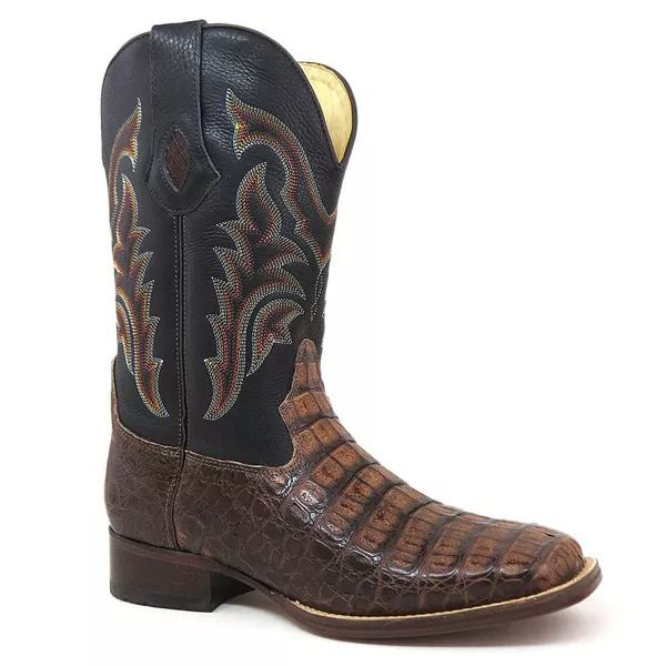 Bota Texana Exótica Masculina Couro Jacaré Tabaco e Floater Preto – Tatu Virado 