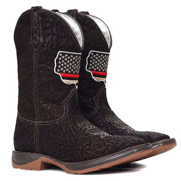 Bota Texana Masculina Couro Crush Café Escuro Sola Jump – Tatu Virado