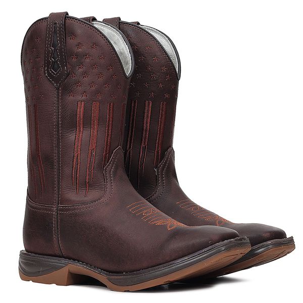Bota Texana Masculina Couro Fóssil Café Borado Estrelas – Tatu Virado