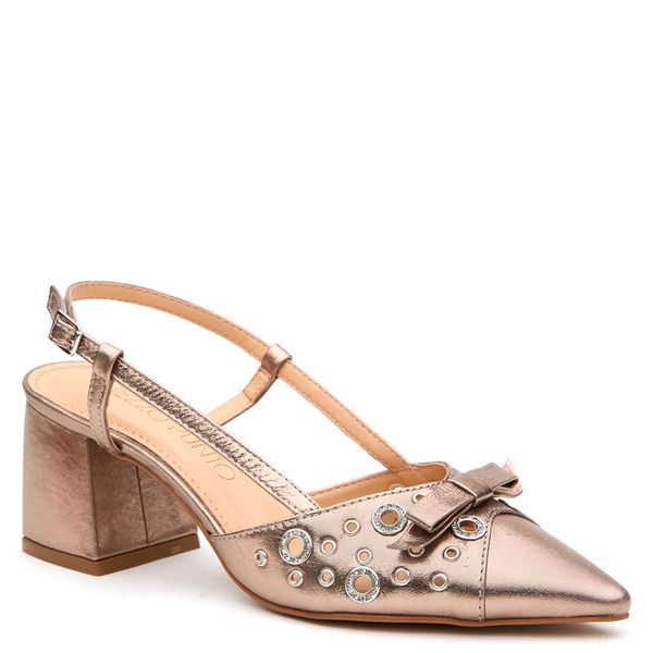 SCARPIN SLINGBACK COM SALTO BLOCO METALIZADO PRATA VELHO