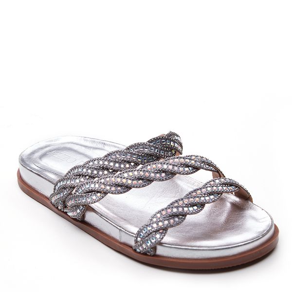 PAPETE STRASS EM COURO CRISTAL PRATA