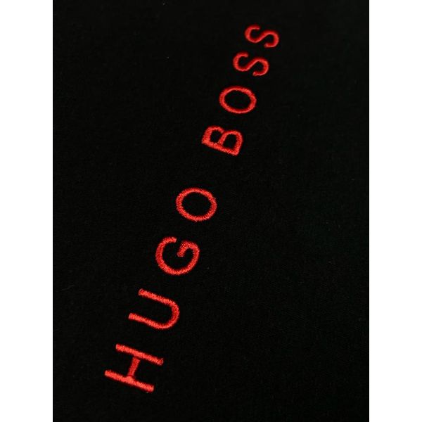 Camiseta Hugo Boss Malha Sofit Preta Com Escrito Em Vermelho