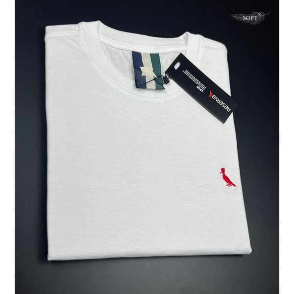 Camiseta Rsv Branco Malha Soft Pima Com Detalhe lateral Em Vermelho 