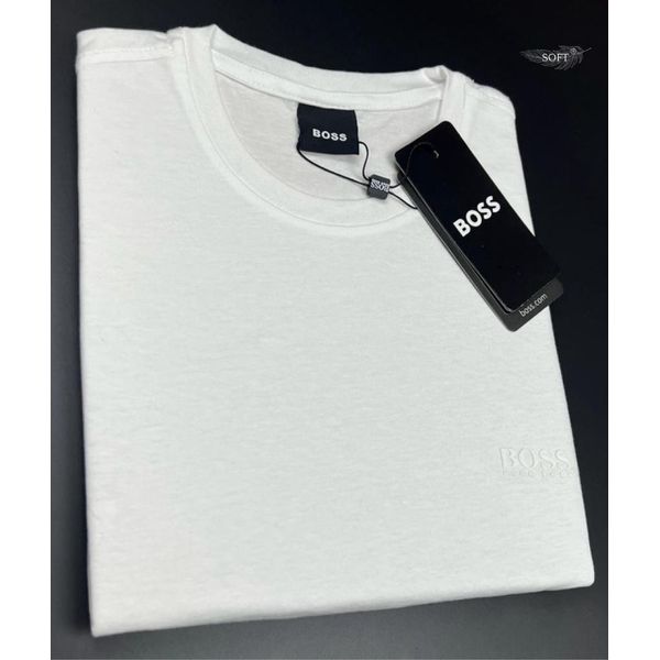Camiseta Boss Malha Sofit Pima Branco Com Detalhe Lateral