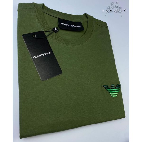 Camiseta Básica Armani AX Malha Tanguis Pima Verde Bandeira Detalhes Bordado 
