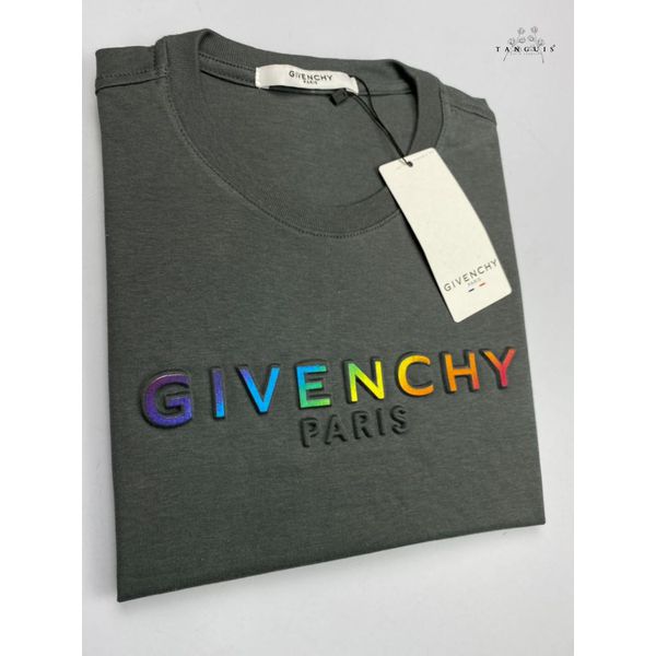 Camiseta Givenchy Malha Tanguis Pima Chumbo Escrito Alto Relevo Colorido