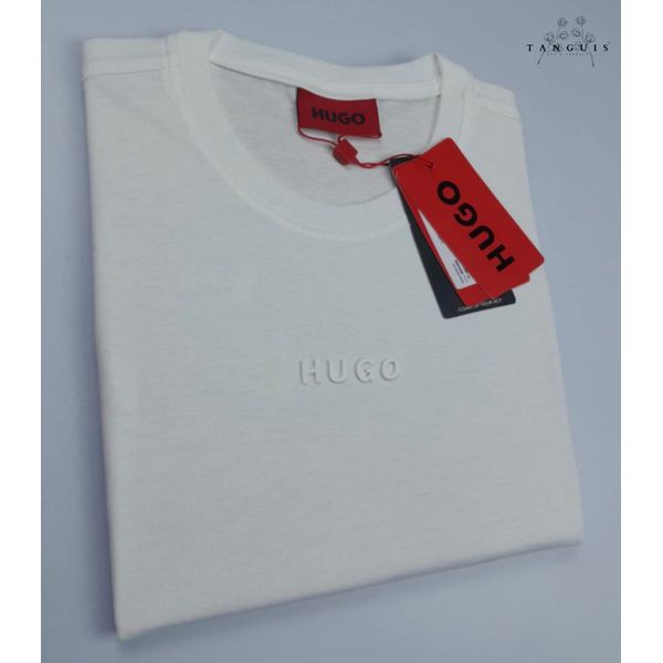Camiseta Hugo Boss Básica Malha Tanguis Off-White Detlhes Emborrachdo