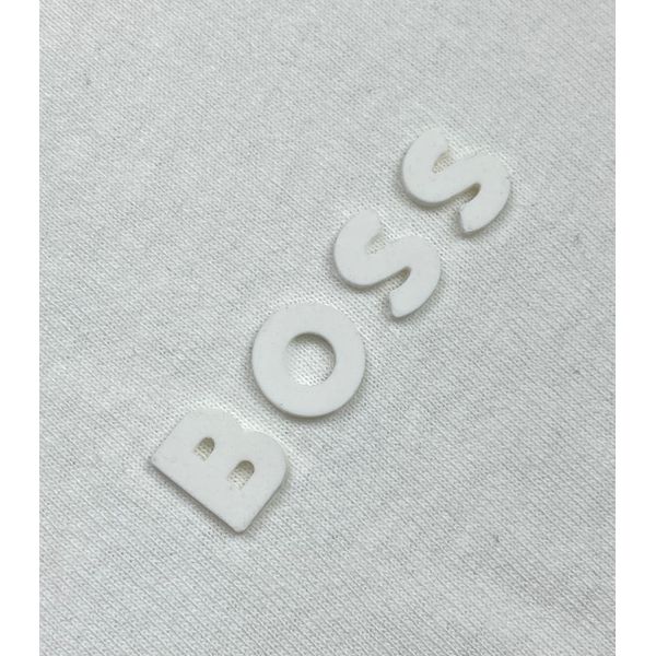 Camiseta Hugo Boss Malha Tanguis Pima Off-White Com Emborrachado no Meio em Branco