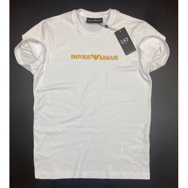 Camiseta Empório Armani Malha Pima Peruana Branca Aplicação dourado