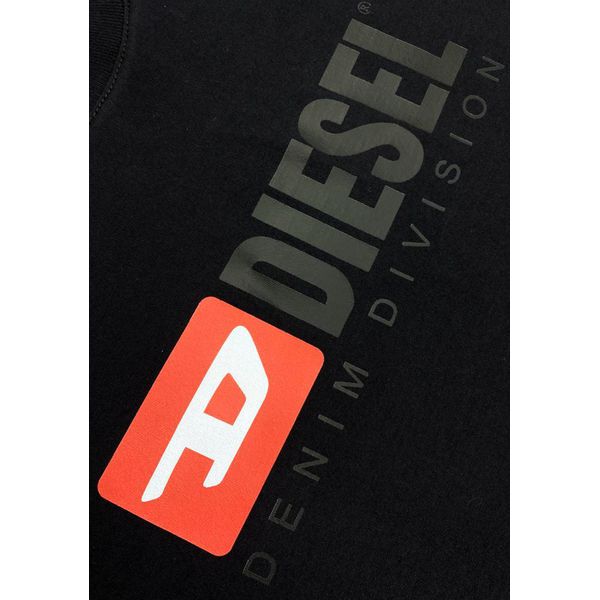 Camiseta Diesel Malha Soft Pima Preta Com Detalhes