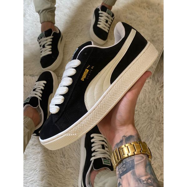 Puma suede preto e branco best sale