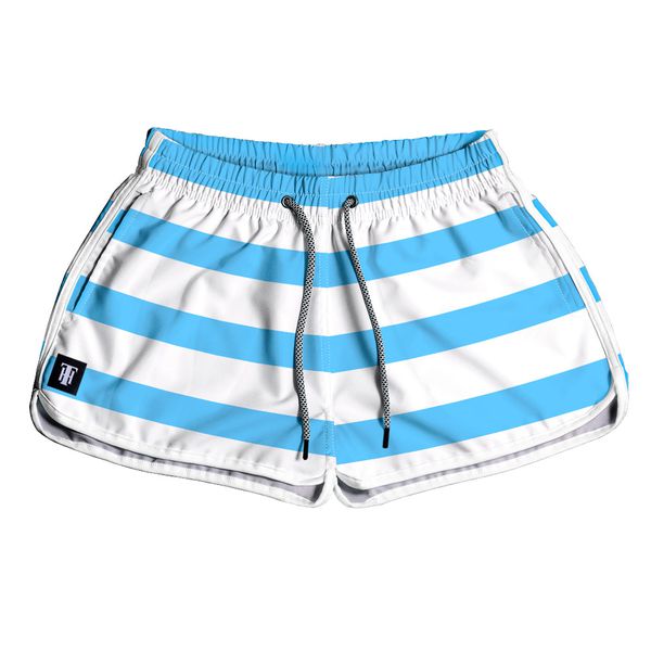 SHORT PRAIA FEMININO LISTRA BRANCA E AZUL