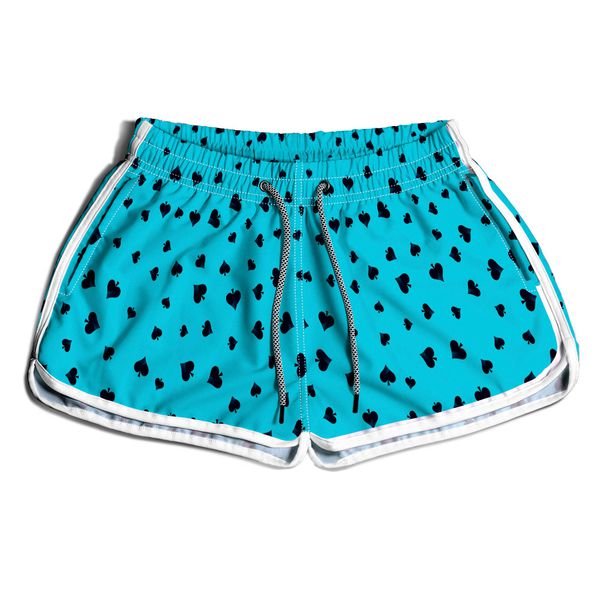 SHORT PRAIA FEMININO POKER NAIPE ESPADA AZUL