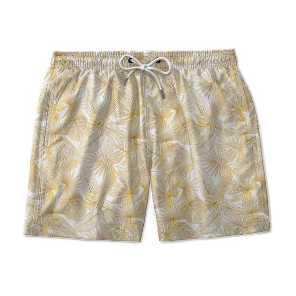 SHORT PRAIA BRANCO COM DOURADO FOLHAGEM 