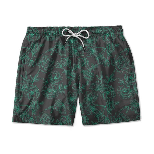 SHORT PRAIA FLORAL VERDE COM CHUMBO