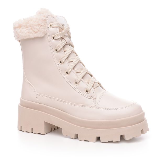 Bota Tratorada Detalhe Pelucia Off White Tenehi