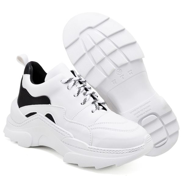 Tênis New Recortes Branco e Preto Sneaker Chunky Cadarço