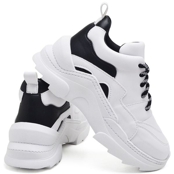 Tênis Feminino Plataforma Branco Chunky Moda Adulto Fitness