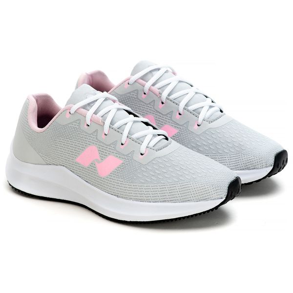T nis Feminino NET RUN na Cor Cinza e Detalhe em Rosa T nisNet