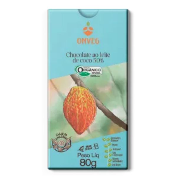CHOCOLATE AO LEITE DE COCO 50% - ONVEG - 80G.