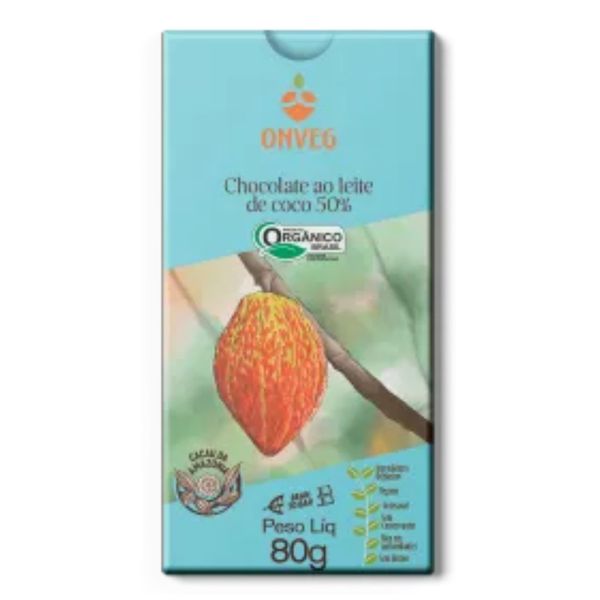 CHOCOLATE AO LEITE DE COCO 50% - ONVEG - 80G.