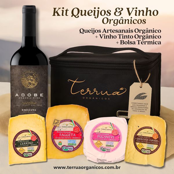KIT QUEIJOS E VINHOS ORGÂNICOS (1 VINHO TINTO + 4 QUEIJOS + BOLSA TERMICA)
