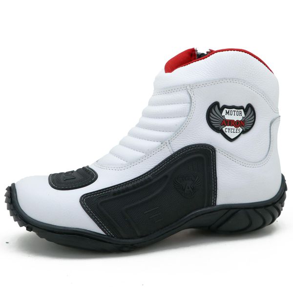 283AT-Bota para motociclista com protetor de borracha na cor branco