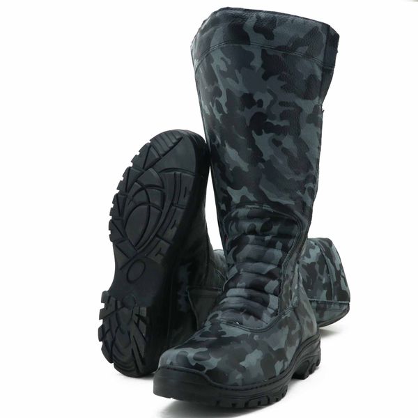 295AT-Bota aventura caça e pesca em couro legítimo reforçado toda camuflada cinza 