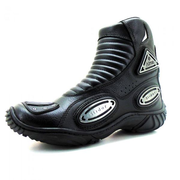 298AT-Bota Motociclista Slider com protetor borracha em Couro Legítimo na cor preto