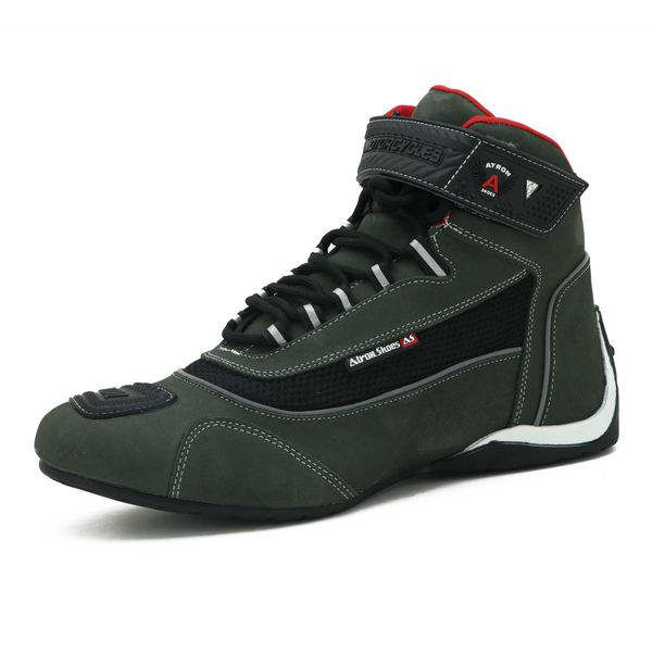 310AT-Tênis para motociclista com refletivo de cano alto de couro legitimo cinza