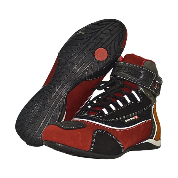320AT-Bota Tênis Motociclista Cano Alto Couro com protetores de borracha Refletivos vermelho preto