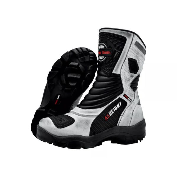 952AT-Bota Cano Alto Motociclismo Couro Legítimo – Palmilha com 9cm de Altura branco alvejado