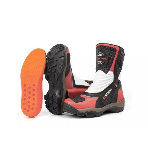 952AT-Bota Cano Alto Motociclismo Couro Legítimo – Palmilha com 9cm de Altura vermelho e preto