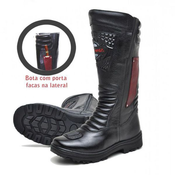 276AT-Bota robusta motociclista trilhas c/porta facas estilizada bombeiro em couro legítimo 