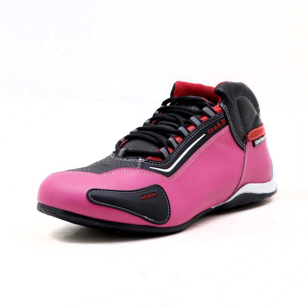 312AT-Tênis para motociclista em couro legitimo com refletivo de cano baixo na cor pink e preto