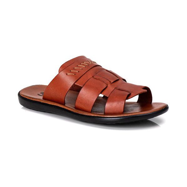 R16TCW-Sandalia Masculina couro descanso, elegancia conforto Bronze