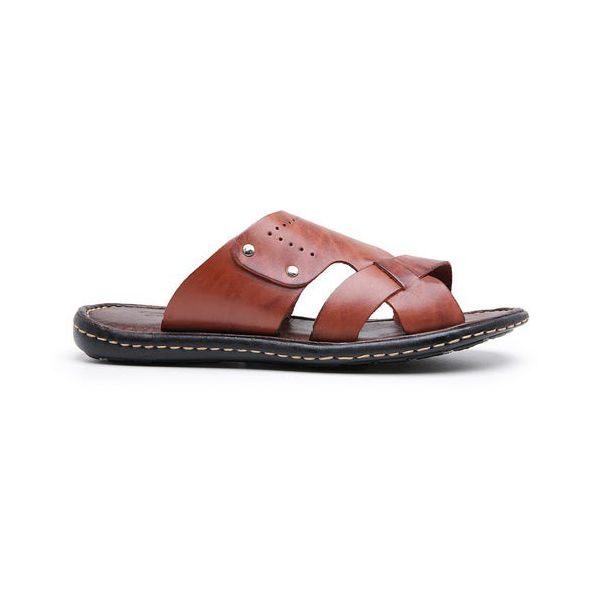 R6TCW-Sandalia Masculina couro descanso,elegancia conforto Marrom