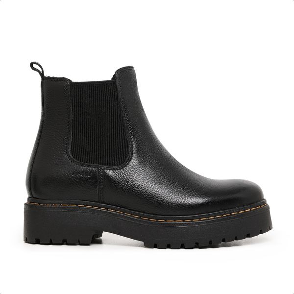 381LC-Bota Feminina em couro forrada palmilha espumada Preto