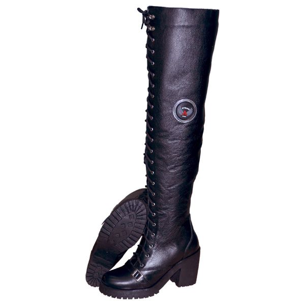 9415AT-Bota feminina motociclista roqueira big over em couro soft forrada conforto Preto