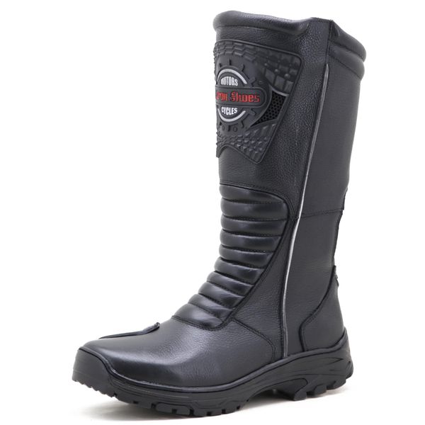 430AT-Bota para Motociclista De Couro resistente e Impermeável (chuva) forrada com tecido espumado na cor preto